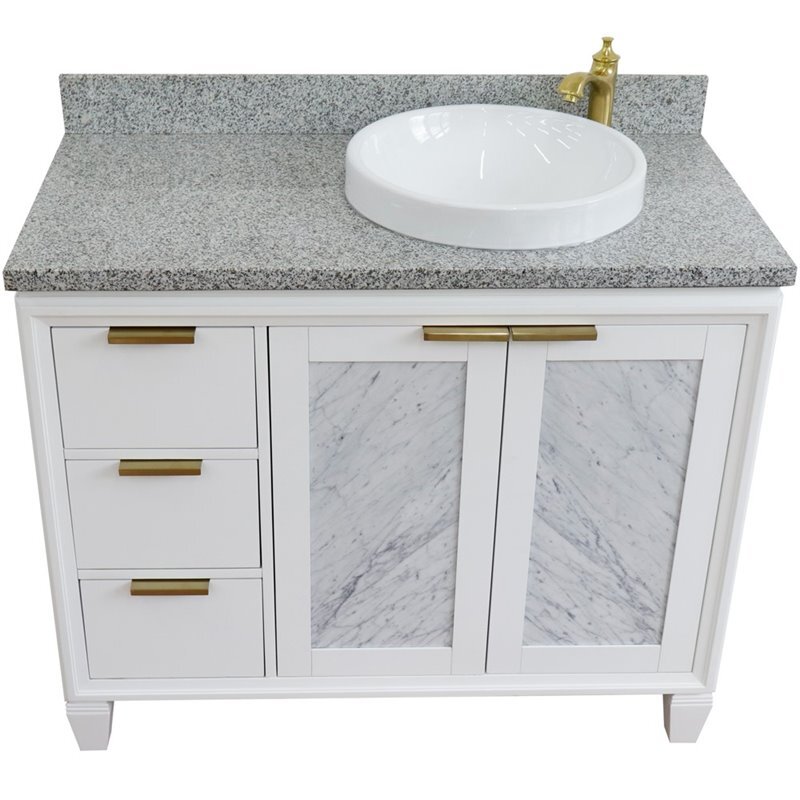Trento 43″ Solid Wood Vanity with Right Round Sink in White/Gray