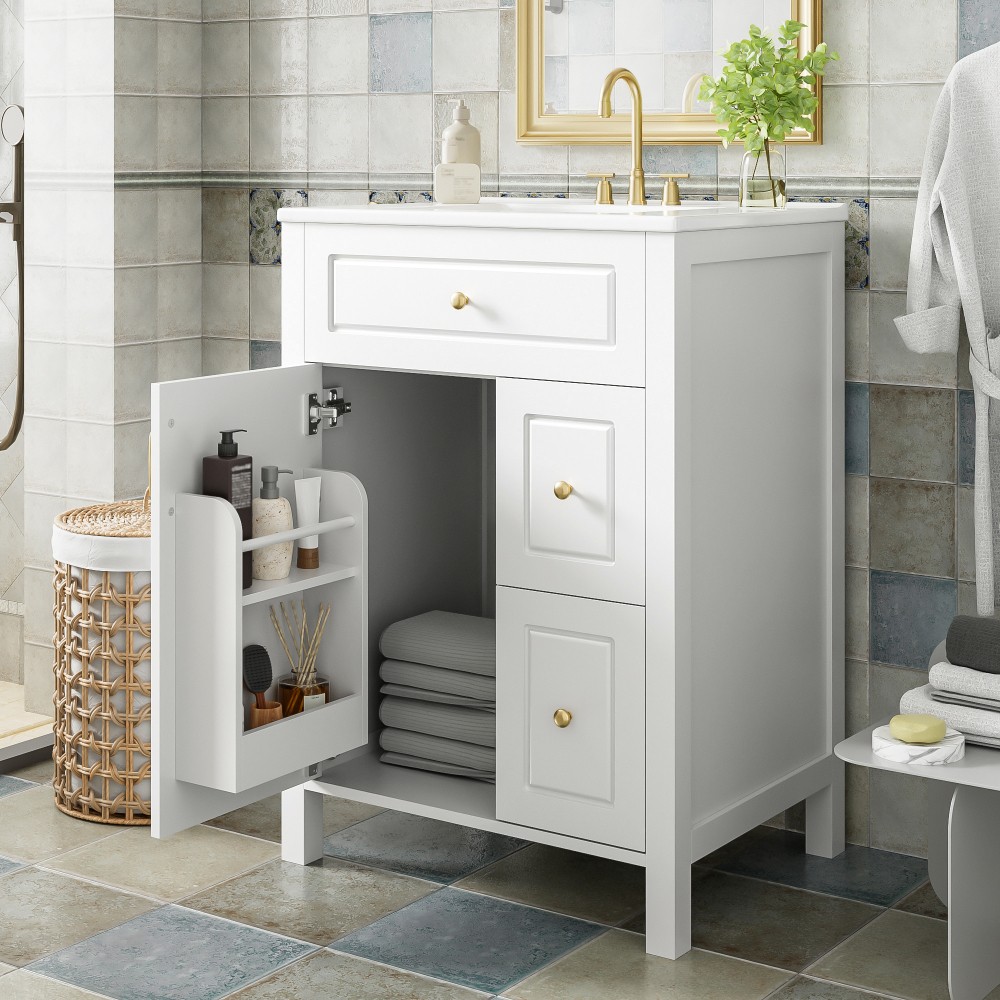 Bathroom Vanity W Ceramic Sink 1 Soft Close Door 2 Soft Close Drawers