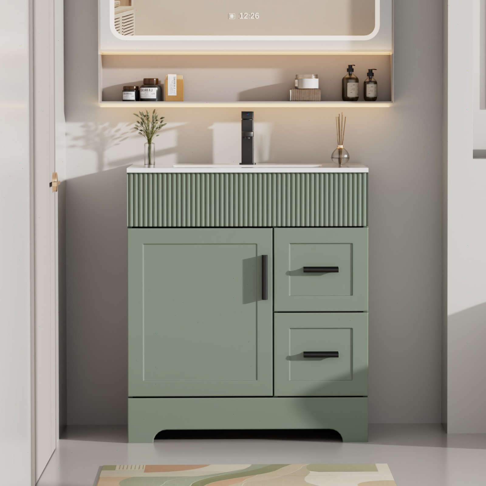 36″ Single Bathroom Vanity Set with Drop in Ceramic Sink Top with Wave Lines
