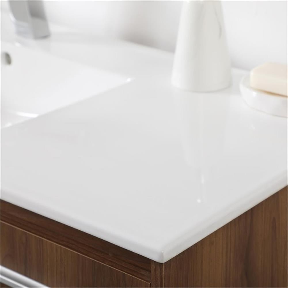 Pemberly Row 48″ Single Porcelain Top Floating Bathroom Vanity in Walnut
