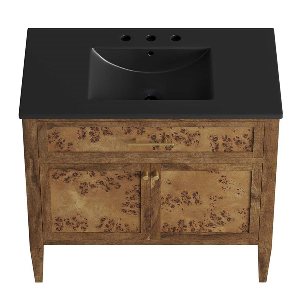 Modway Elysian 36″ Modern Wood Bathroom Vanity in Black and Brown