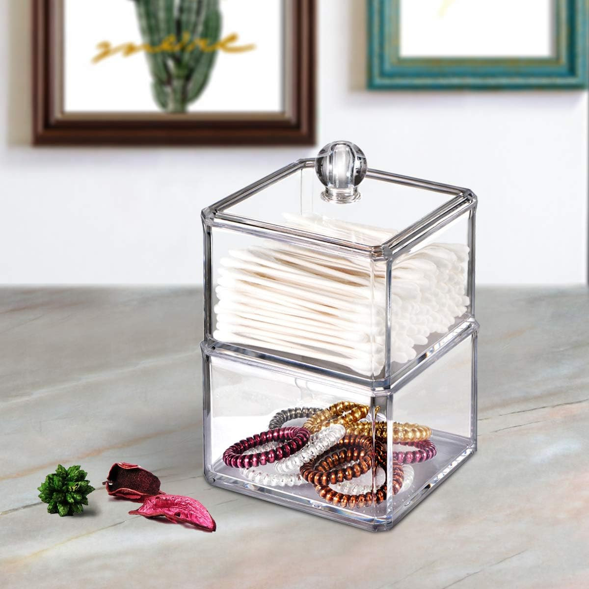 Modern Square Qtip Holder Acrylic Bathroom Vanity Countertop Storage Organizer C