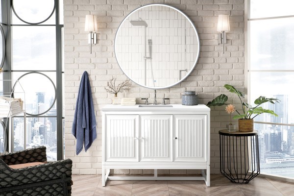 48″ James Martin Athens E645-V48-GW-3WZ Vanity Cabinet White Zeus Silestone Top