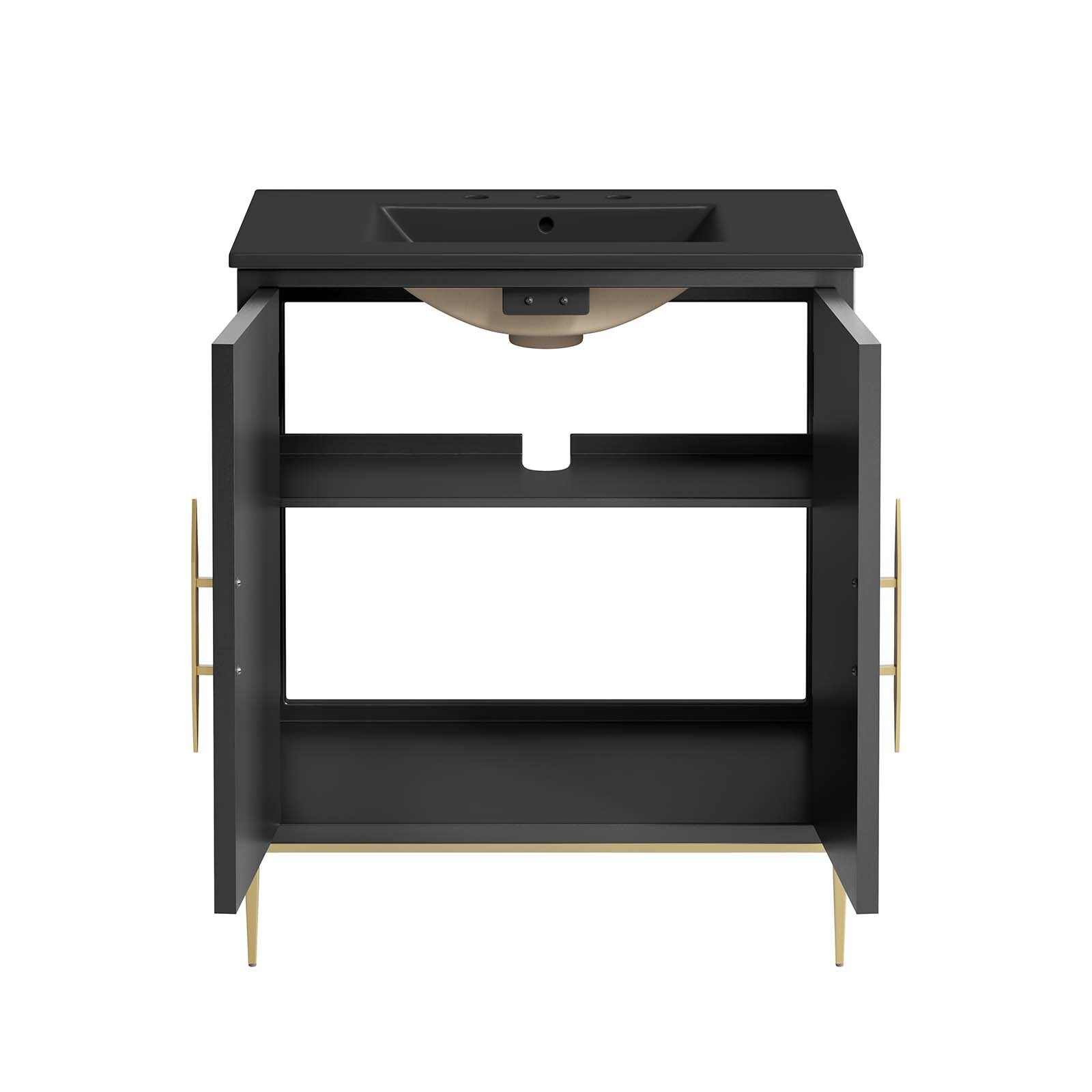 Modway Awaken 30″ Bathroom Vanity Cabinet in Black Black With Ceramic Sink Basin