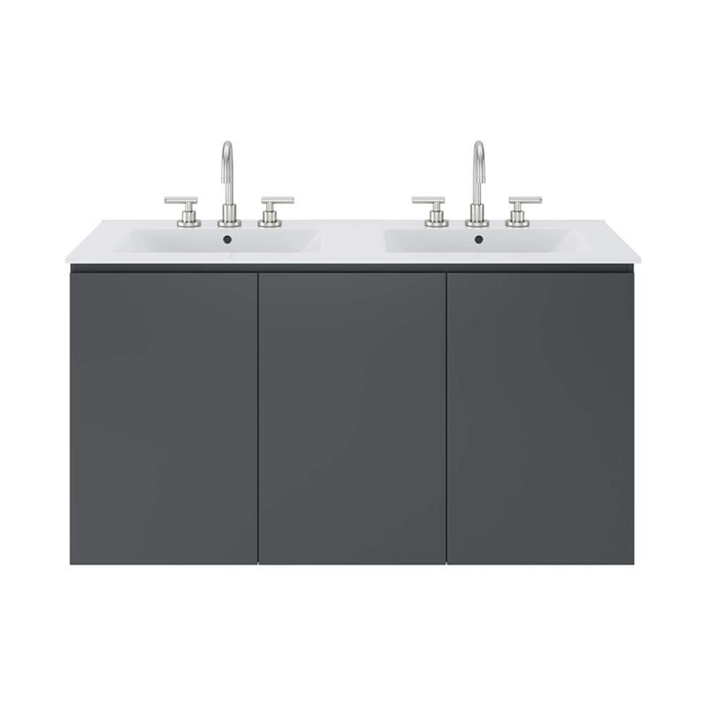 Modway Bryn 48″ Modern Wood/Ceramic Double Sink Bathroom Vanity in Gray/White