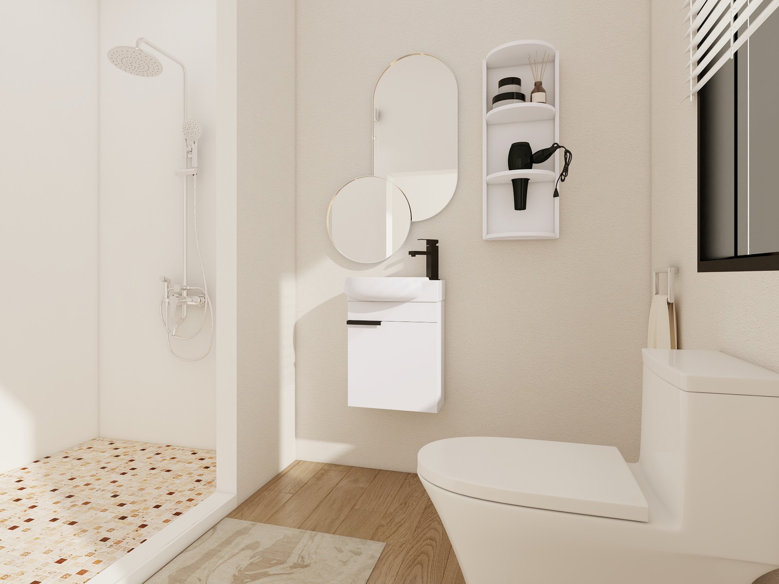 16″ Plywood Freestanding Bathroom Vanity Ceramic Sink Basin +Storage Rack White
