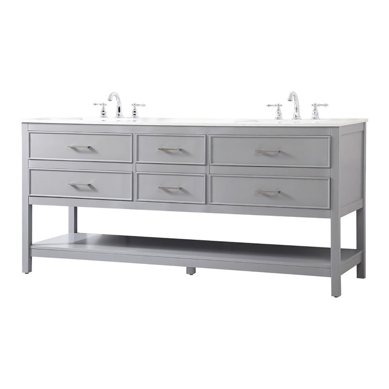 Elegant Decor Sinclaire 72″ Aluminum Alloy & MDF Double Bathroom Vanity in Gray