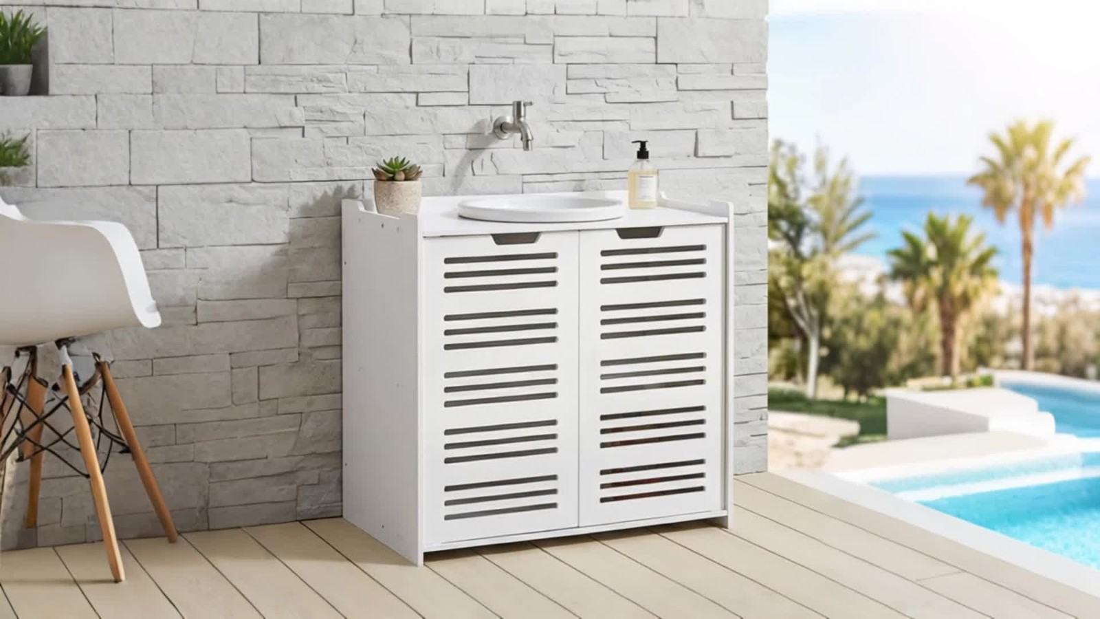 Modern White Bathroom Vanity Cabinet with Storage, Space Saving Under Sink Organ
