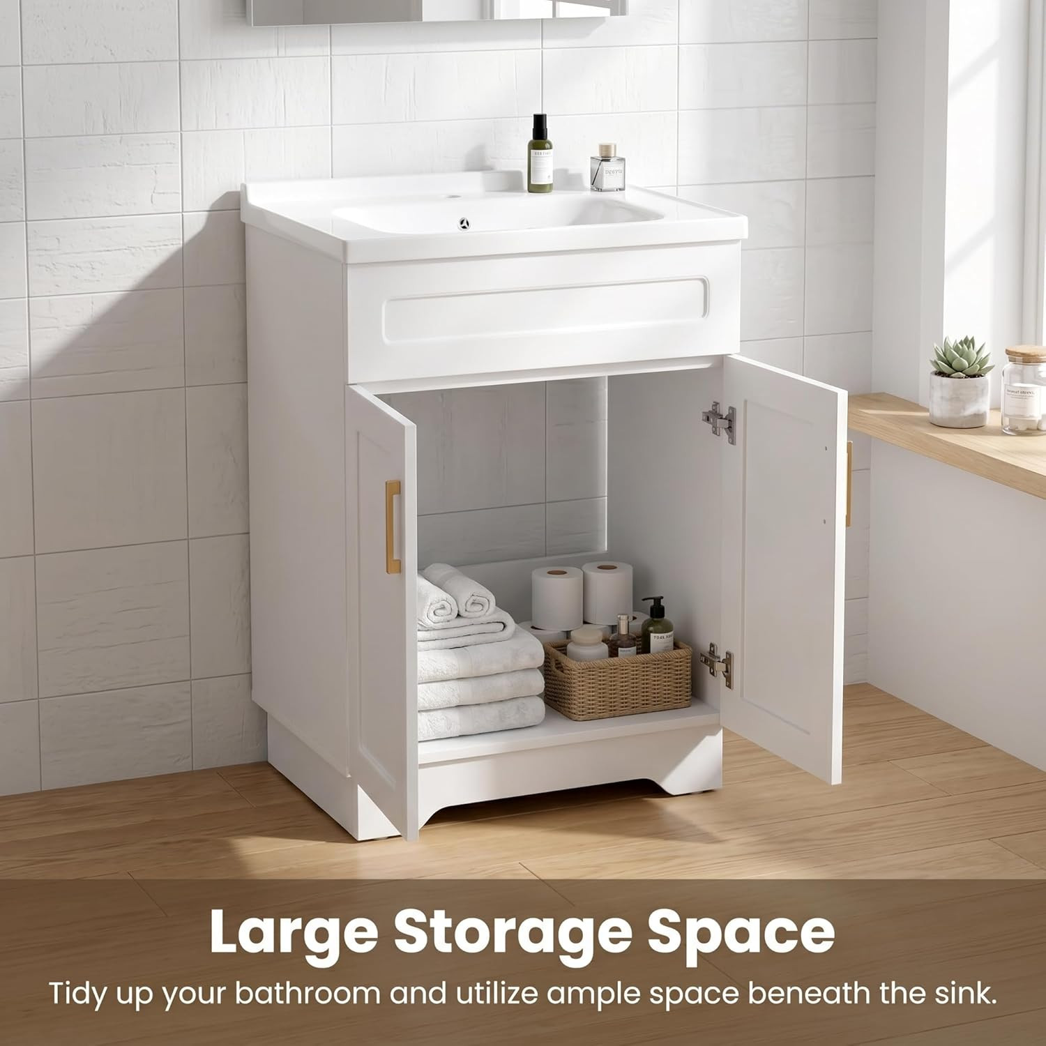 Smhxo Bathroom Vanity with Ceramic Sink, Bathroom Vanity Cabinet with 2 Doors, 2