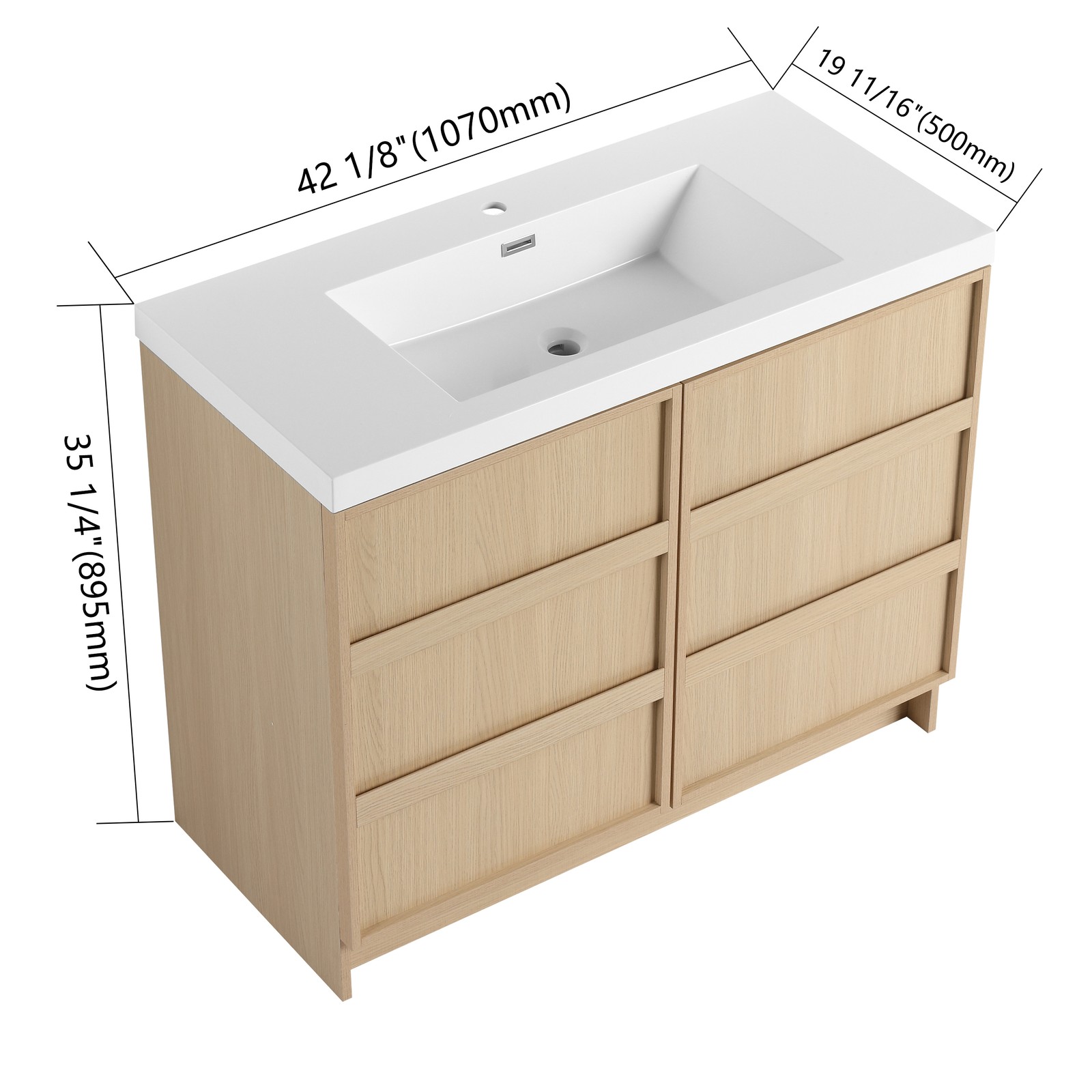 42 Inch Plywood Freestanding Bathroom Vanity Cabinet 2 Doors With Resin Sink Oak