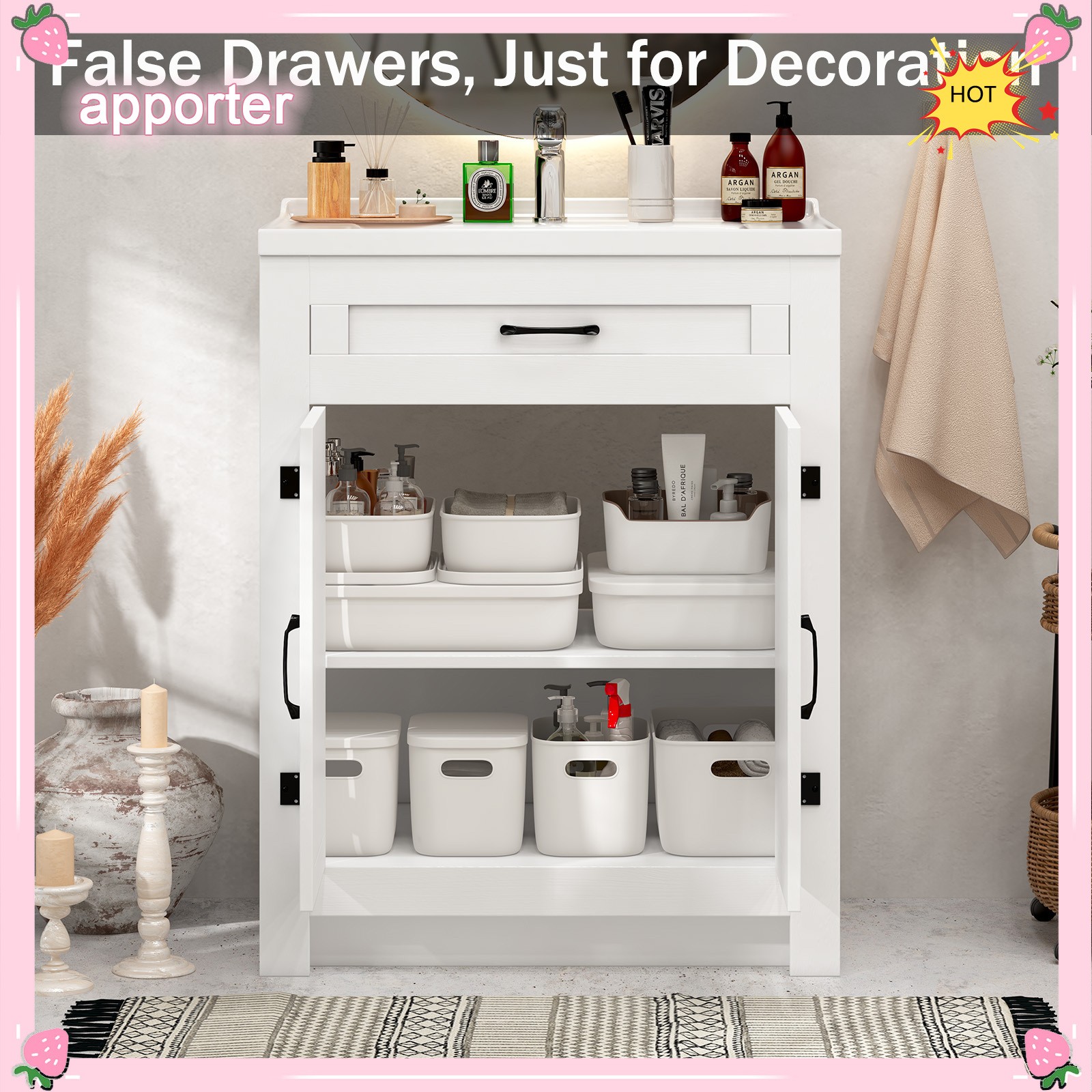 Farmhouse Bathroom Vanity with Ceramic Sink, 35.4 in Bathroom Vanity Cabinet，New