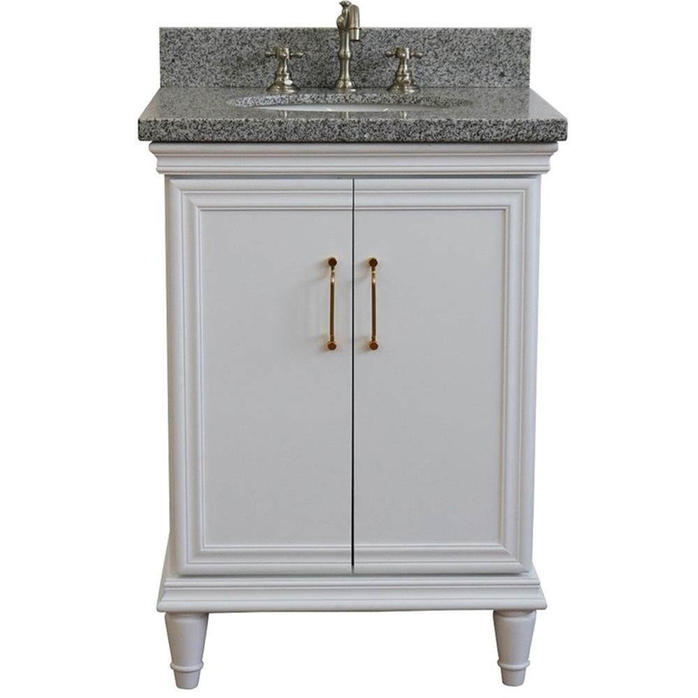 25 in. Single Wooden Vanity White with Gray Granite Oval Sink