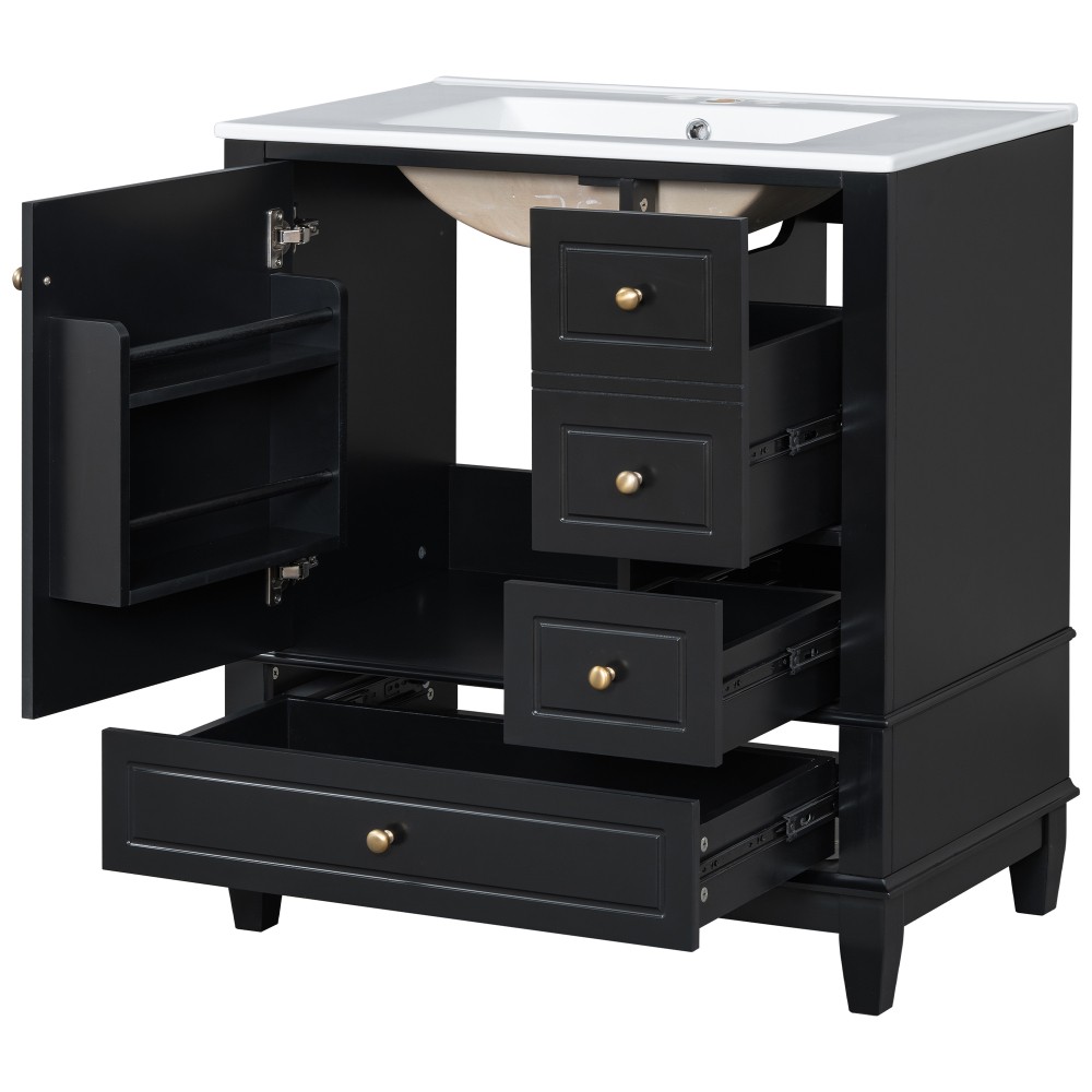 30″ Vanity w/Sink,Rubber Wood & MDF Cabinet,Soft Close Door,3 Drawers,Vietnam