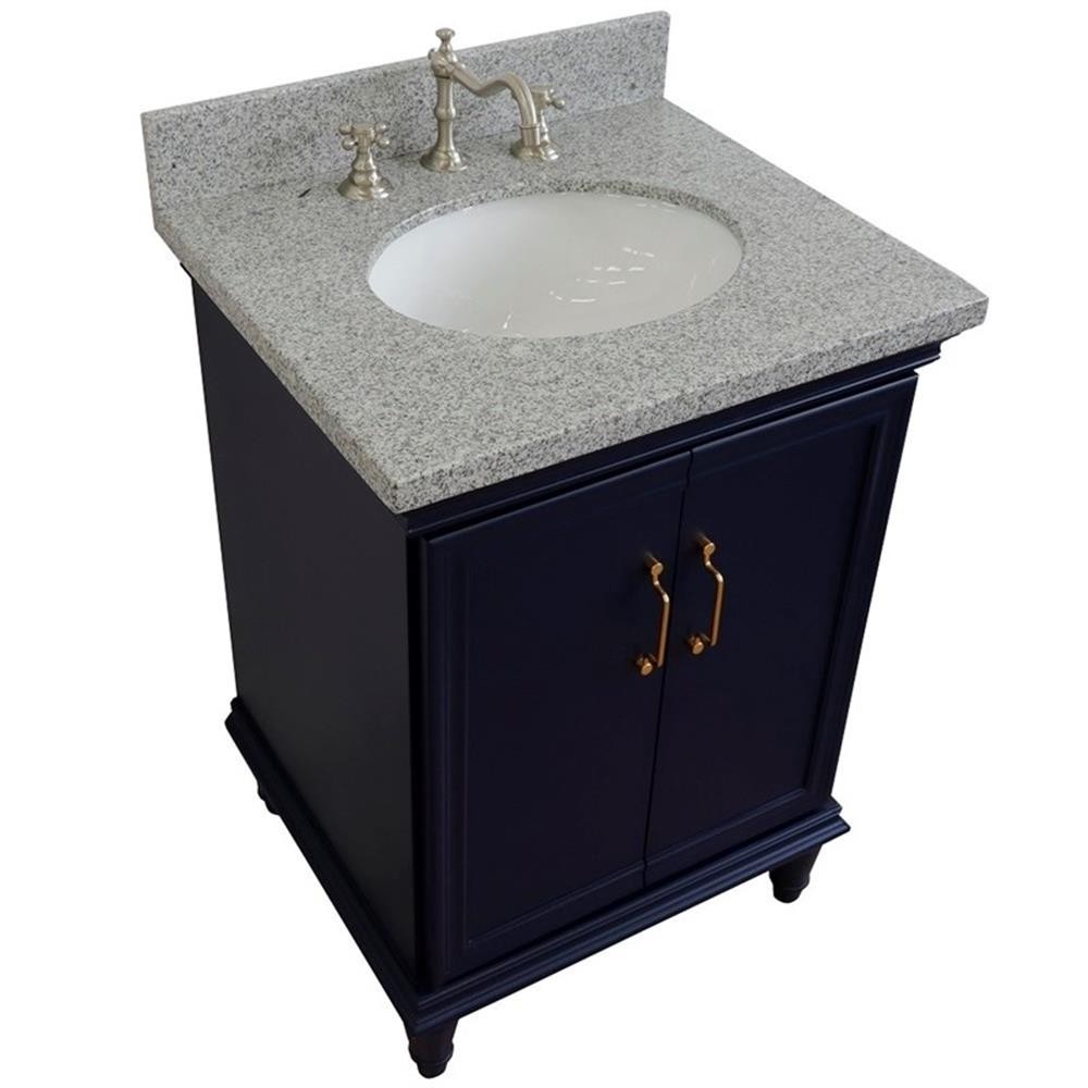 25 in. Single Wooden Vanity Blue with Gray Granite Oval Sink