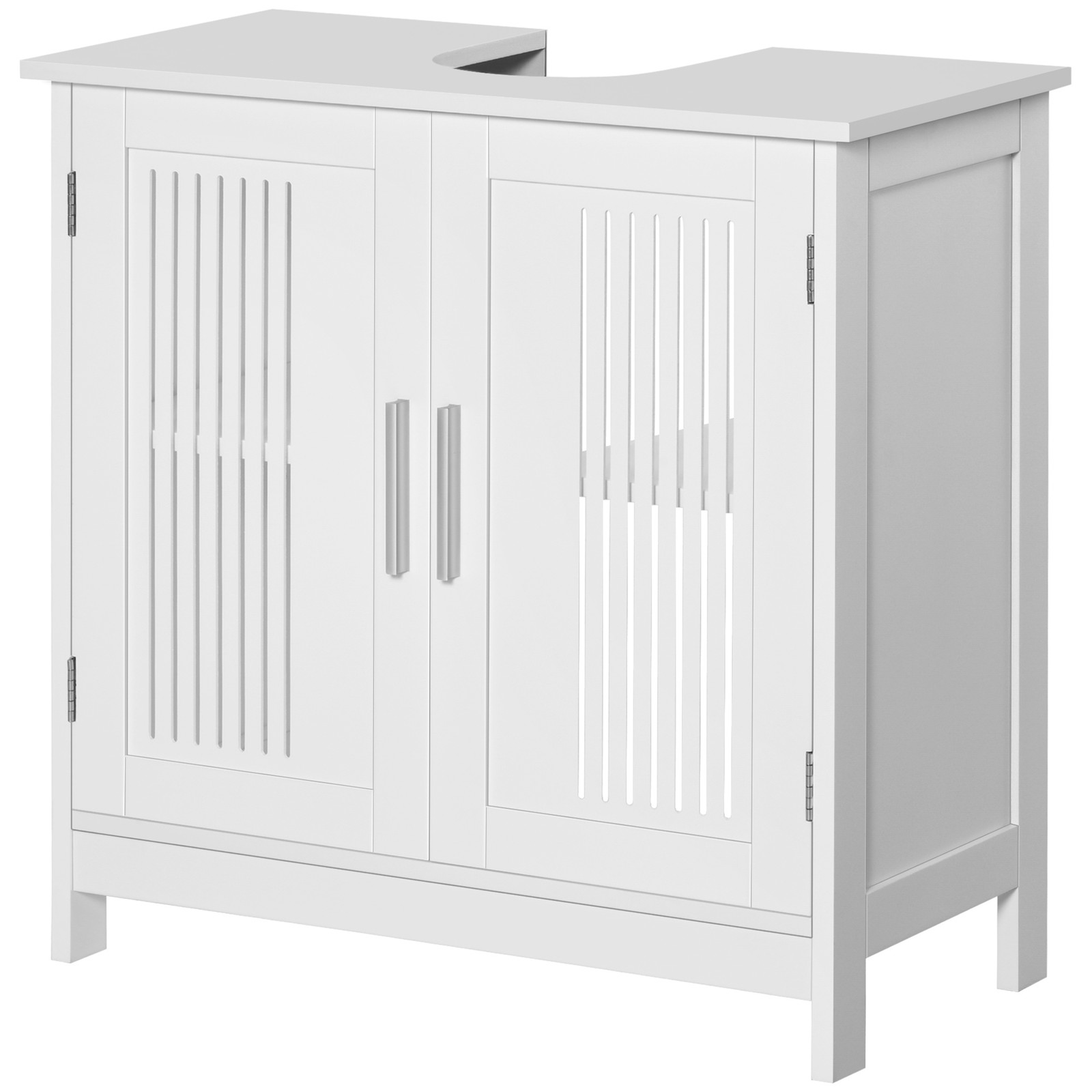 Modern sink cabinet under the sink, 2 doors, adjustable rack, white, MDF + metal