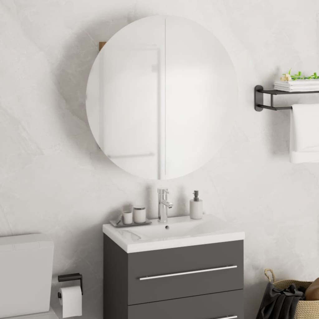 Bathroom Cabinet with Round Mirror&LED Black 18.5″x18.5″x6.9″