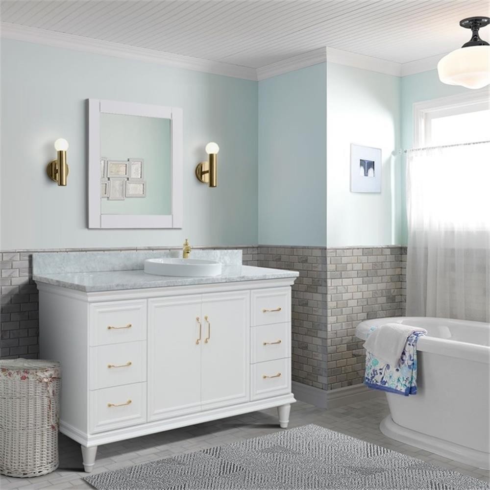 61 in. Single Wooden Vanity White with White Carrara Rectangle Sink