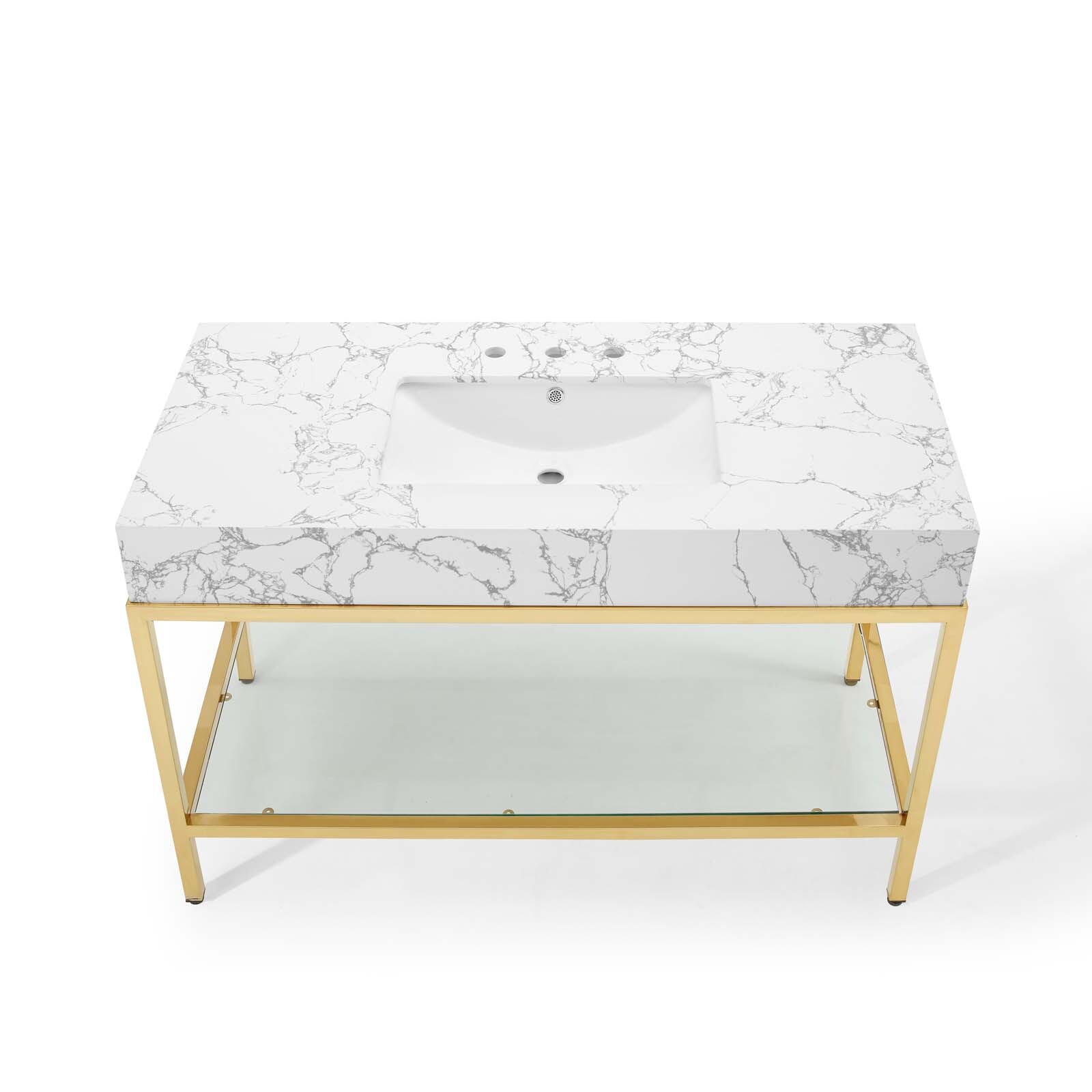Modway Kingsley 50″ Gold Stainless Steel Bathroom Vanity in Gold White