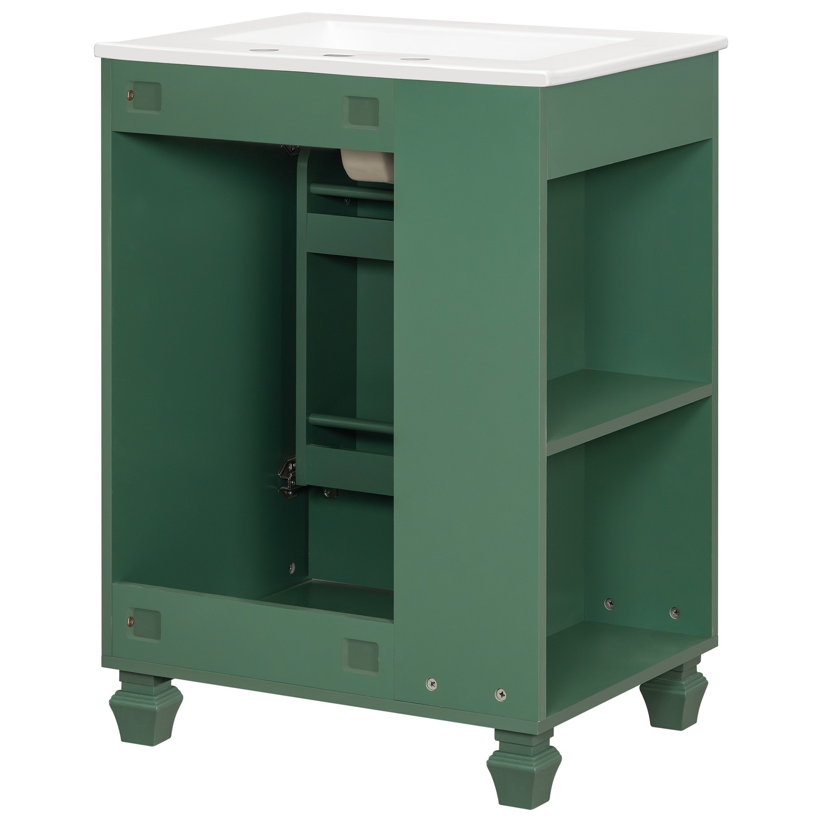 24″ Bathroom Vanity w/Sink，Freestanding Cabinet w/Door Shelf and Open Storage