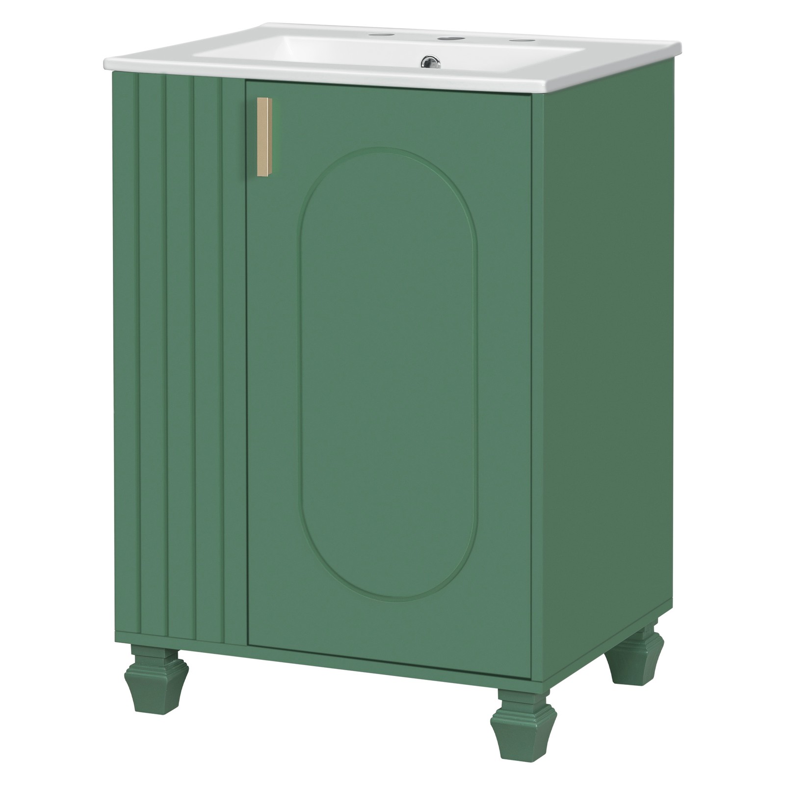 24″ Bathroom Vanity w/Sink，Freestanding Cabinet w/Door Shelf and Open Storage