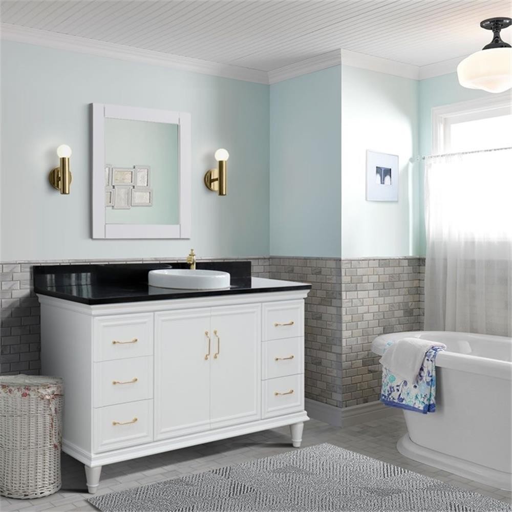61 in. Single Wooden Vanity White with Black Galaxy Round Sink