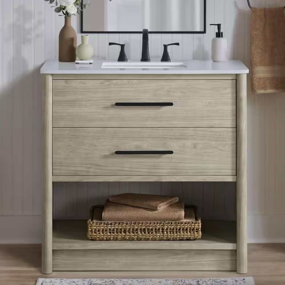 Camley 36 In. Single Sink Freestanding Sandstorm Bath Vanity with White Engineer