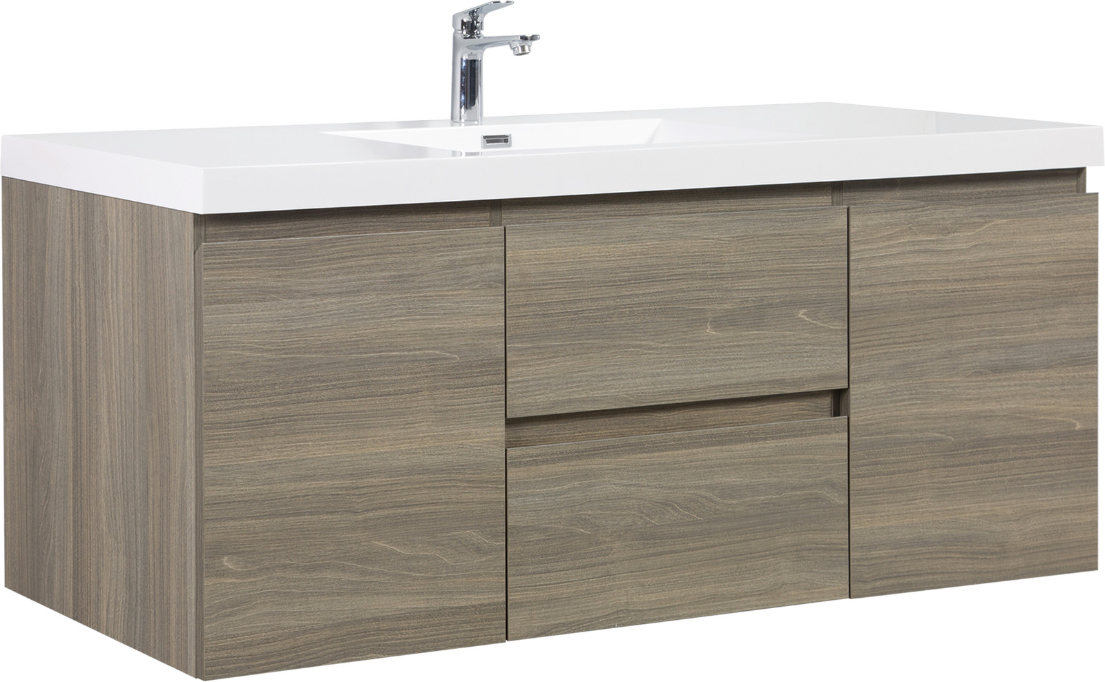 60″ Floating Wall-Mounted Bathroom Vanity with Resin Sink Drawers Doors Ash Grey