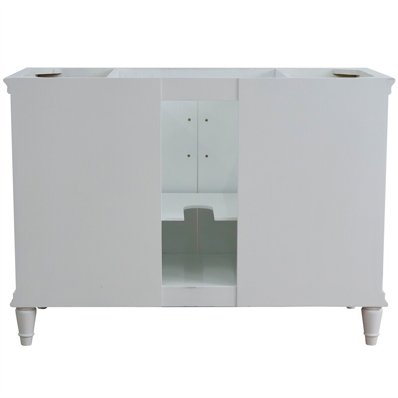 49 in. Single Wooden Vanity White with Black Galaxy Granite Oval Sink