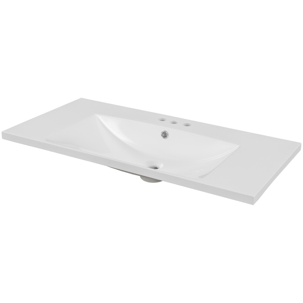 36″ Single Bathroom Vanity Top with White Basin, 3-Faucet Holes, Ceramic, White
