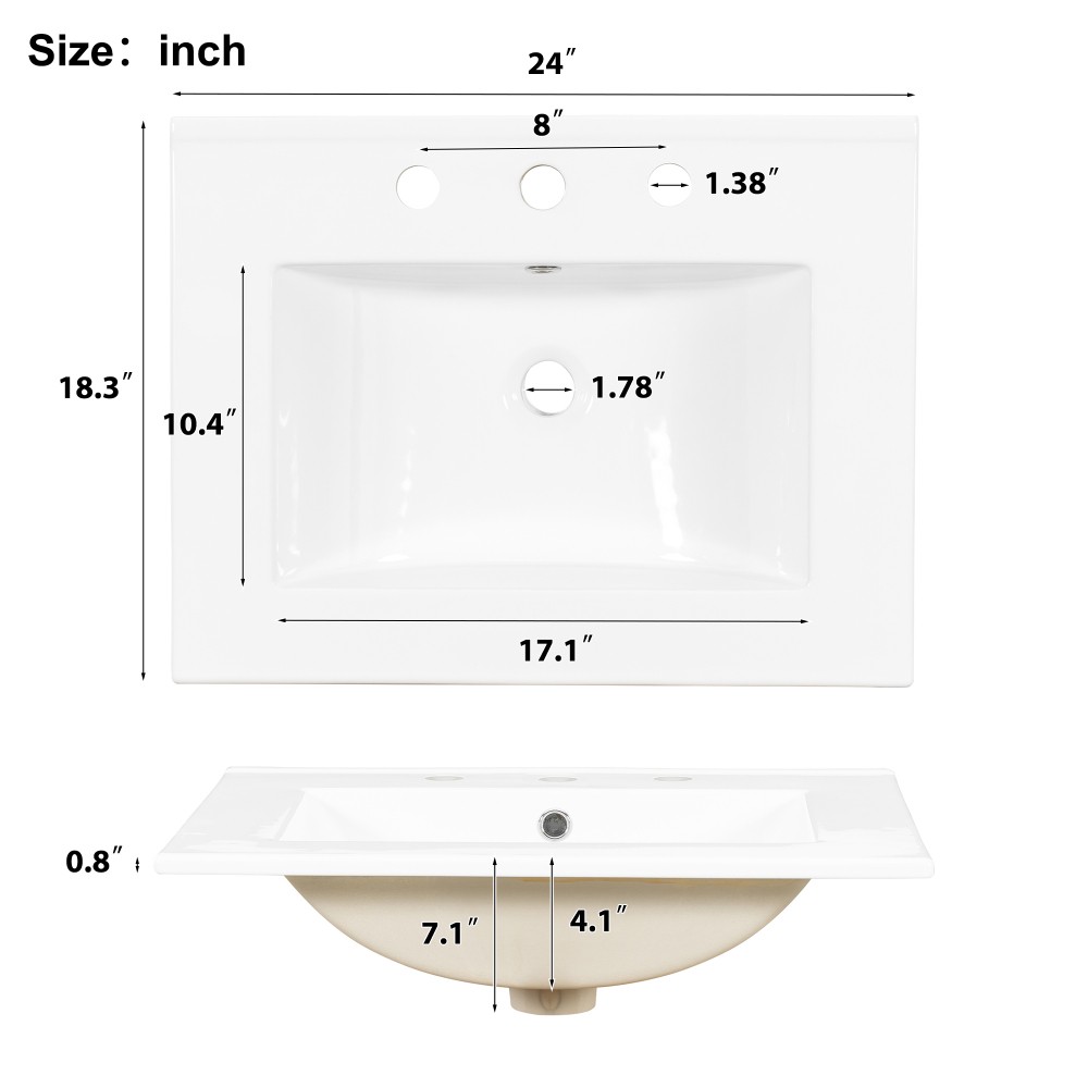 Bathroom vanity with sink Features double-door cabinet Includes three drawers