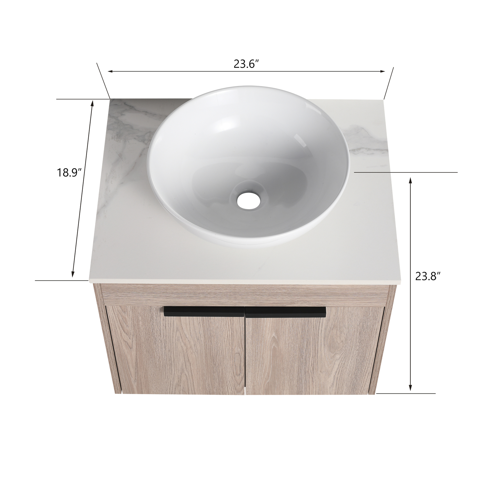 24″ Floating Wall Mount Bathroom Vanity Cabinet Ceramic Wash Sink Above Counter