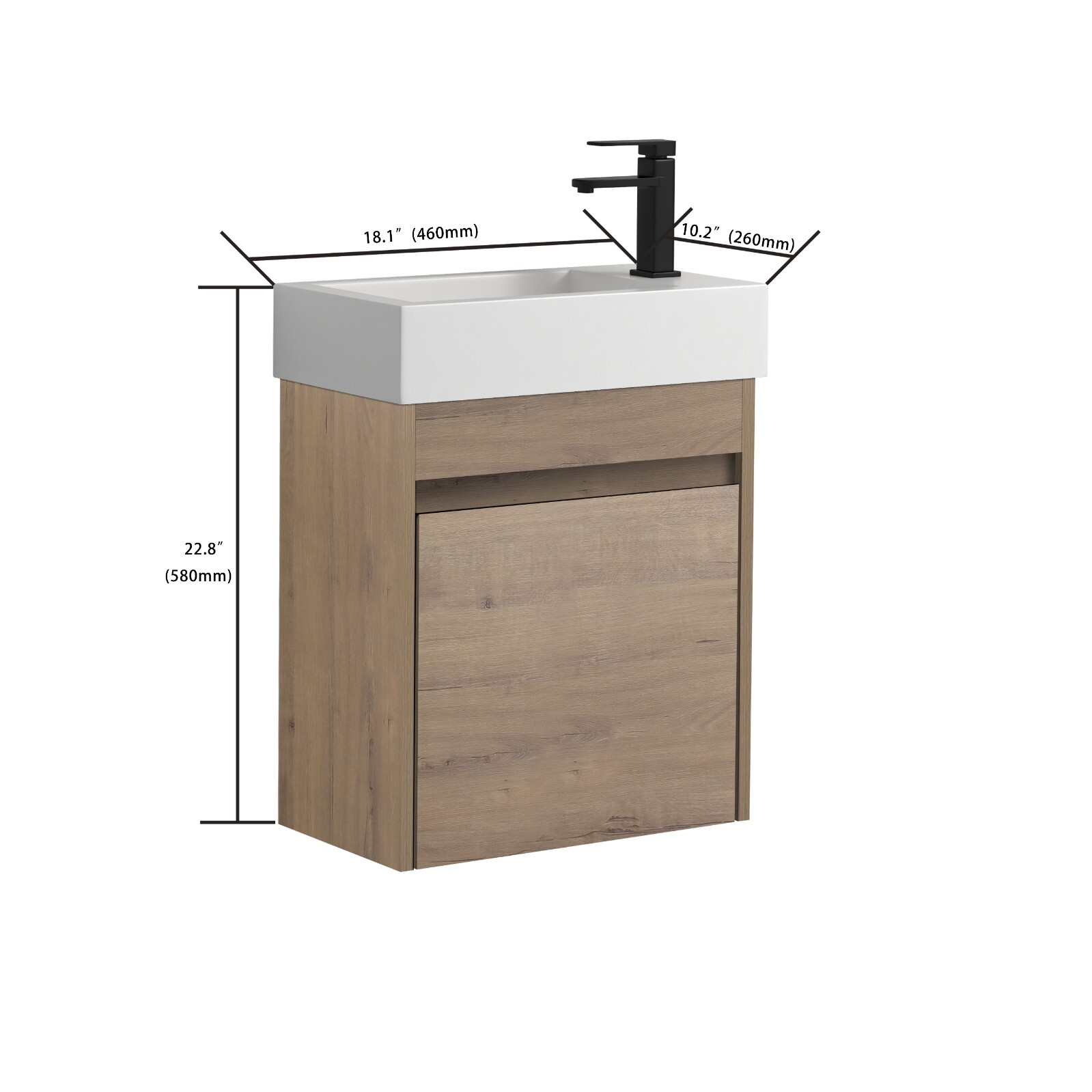 18” Floating Wall-Mounted Bathroom Vanity with White Resin Sink & Soft-Close