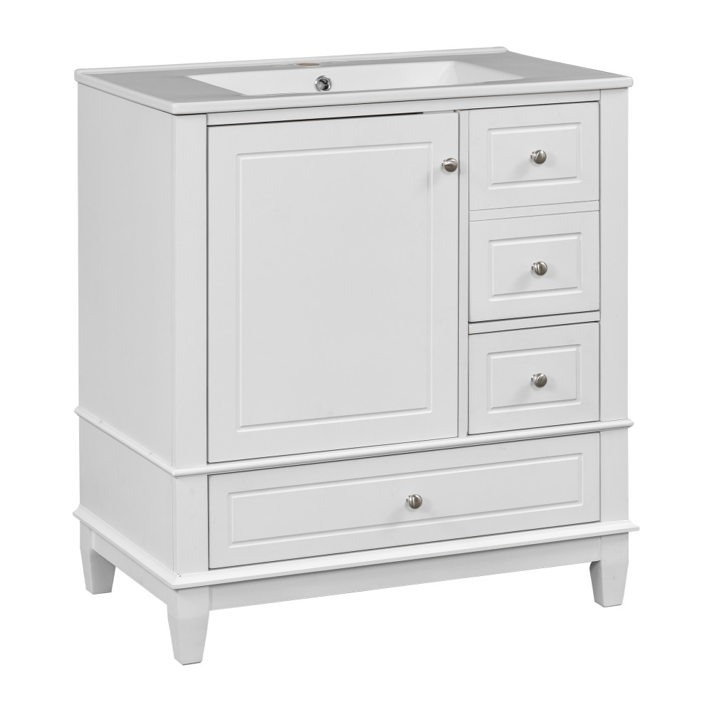 30″ Bathroom Vanity with Sink, One Door with Shelf and Three Drawers