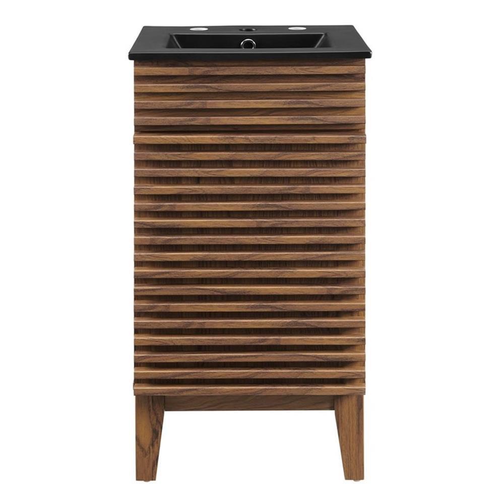 Modway Render 17.5″ Modern Wood/Ceramic Bathroom Vanity in Walnut/Black