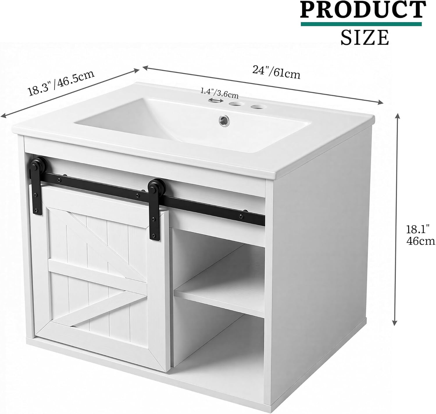 24″ LED Bathroom Vanity with Sink & Farmhouse Sliding Barn Door Cabinet