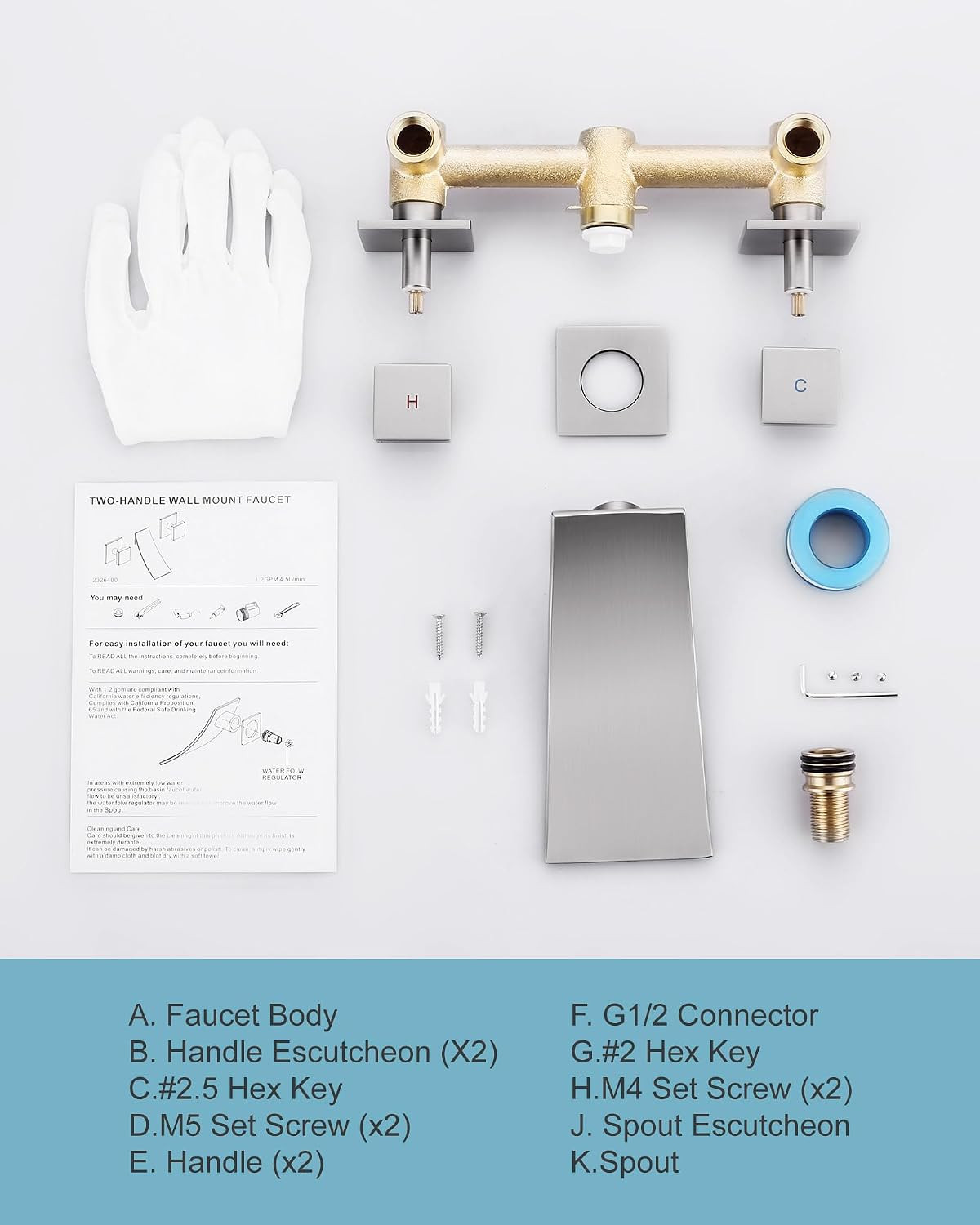 Wall Mount Bathroom Sink Faucets – for Vanity, Lavatory, Restroom with Dual Hand