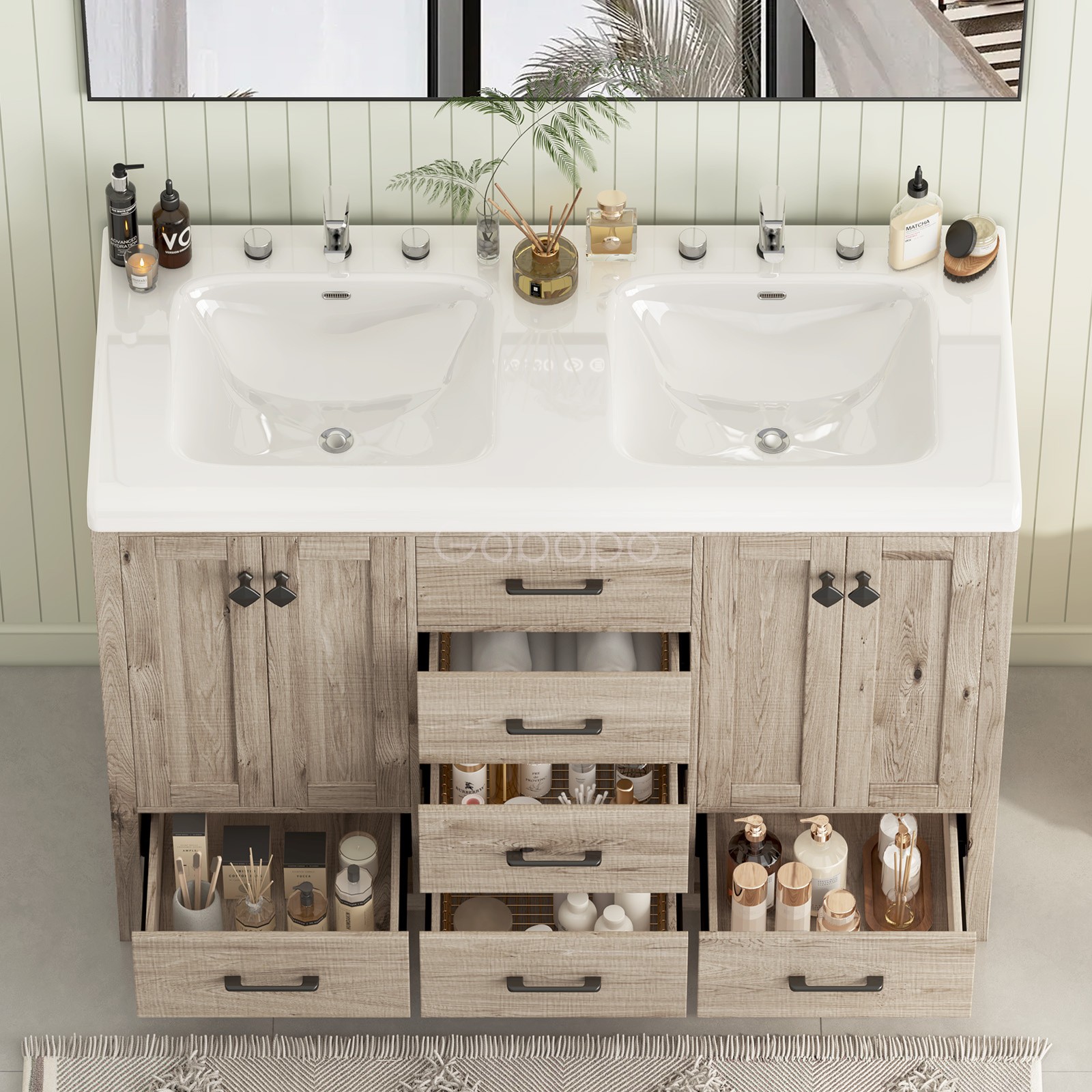 47 inch Bathroom Vanity Top w/ Double Sink Ceramic With Drawers Freestanding
