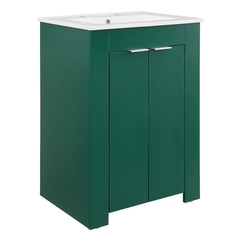 Modway Maybelle Modern Wood/Ceramic Bathroom Vanity in Green/White