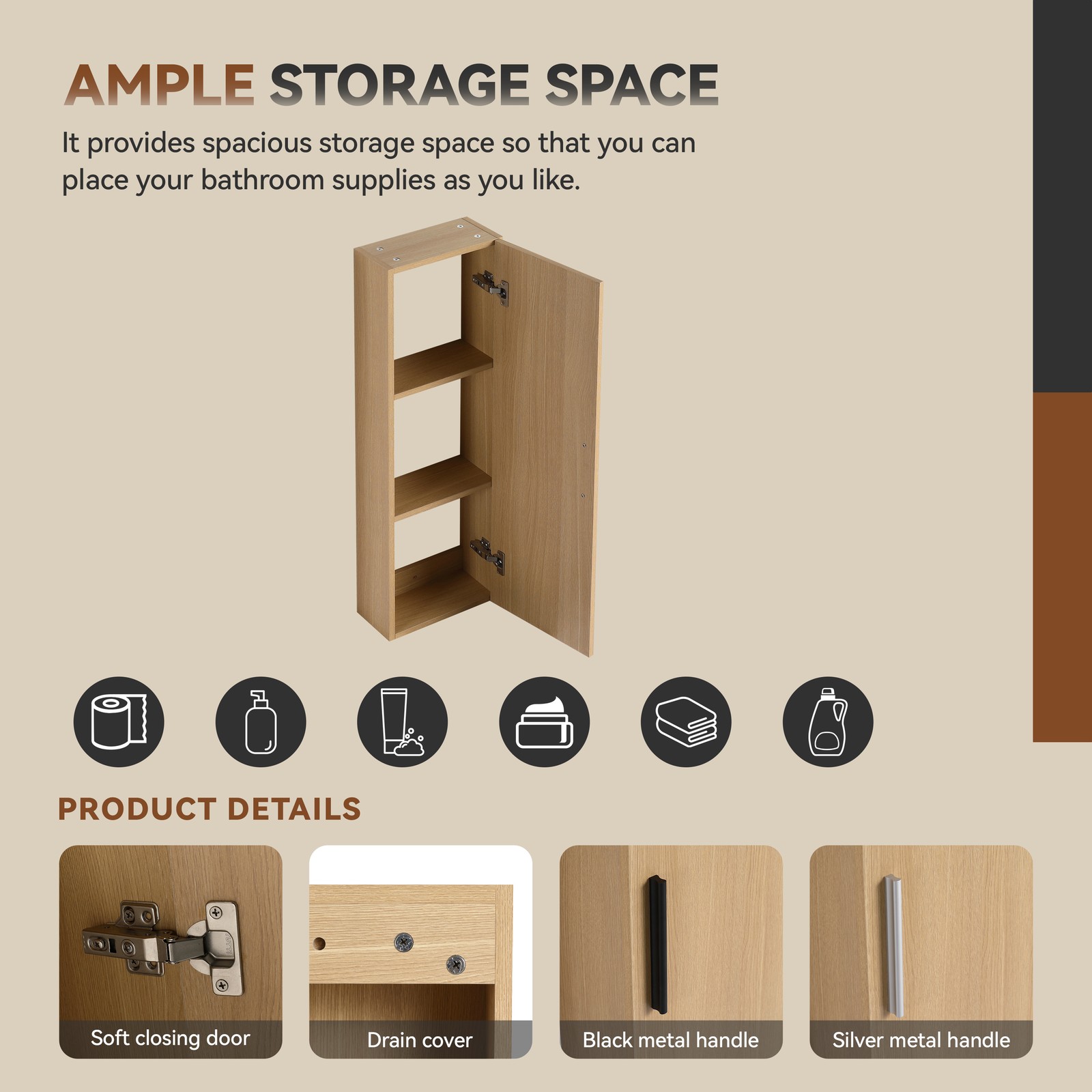 24″ Freestanding Bathroom Vanity Set with Tall Linen Cabinet, Light Oak