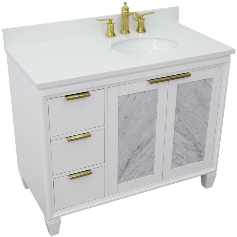 Trento 43″ Solid Wood Vanity with Right Oval Sink in White Quartz Stone