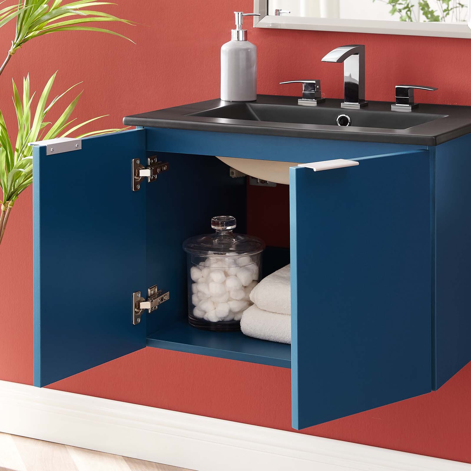 Modway Maybelle 24″ Wall-Mount Bathroom Vanity In Navy Black