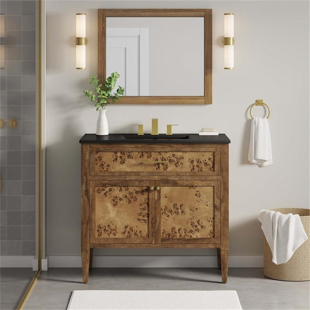 Modway Elysian 36″ Modern Wood Bathroom Vanity in Black and Brown