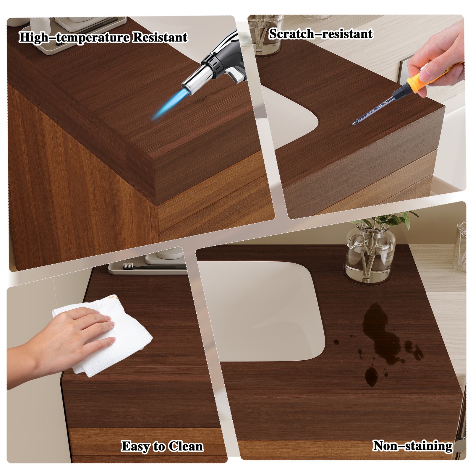 29.9″ Floating Bathroom Vanity with Marble Top and Ceramic Sink