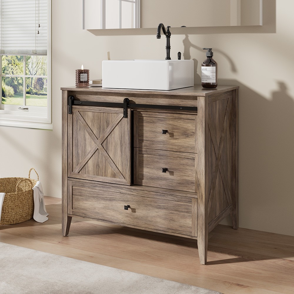 36inch Bathroom Vanity Cabinet Single Wood Vessel Sink Top Sink Cabinet Modern