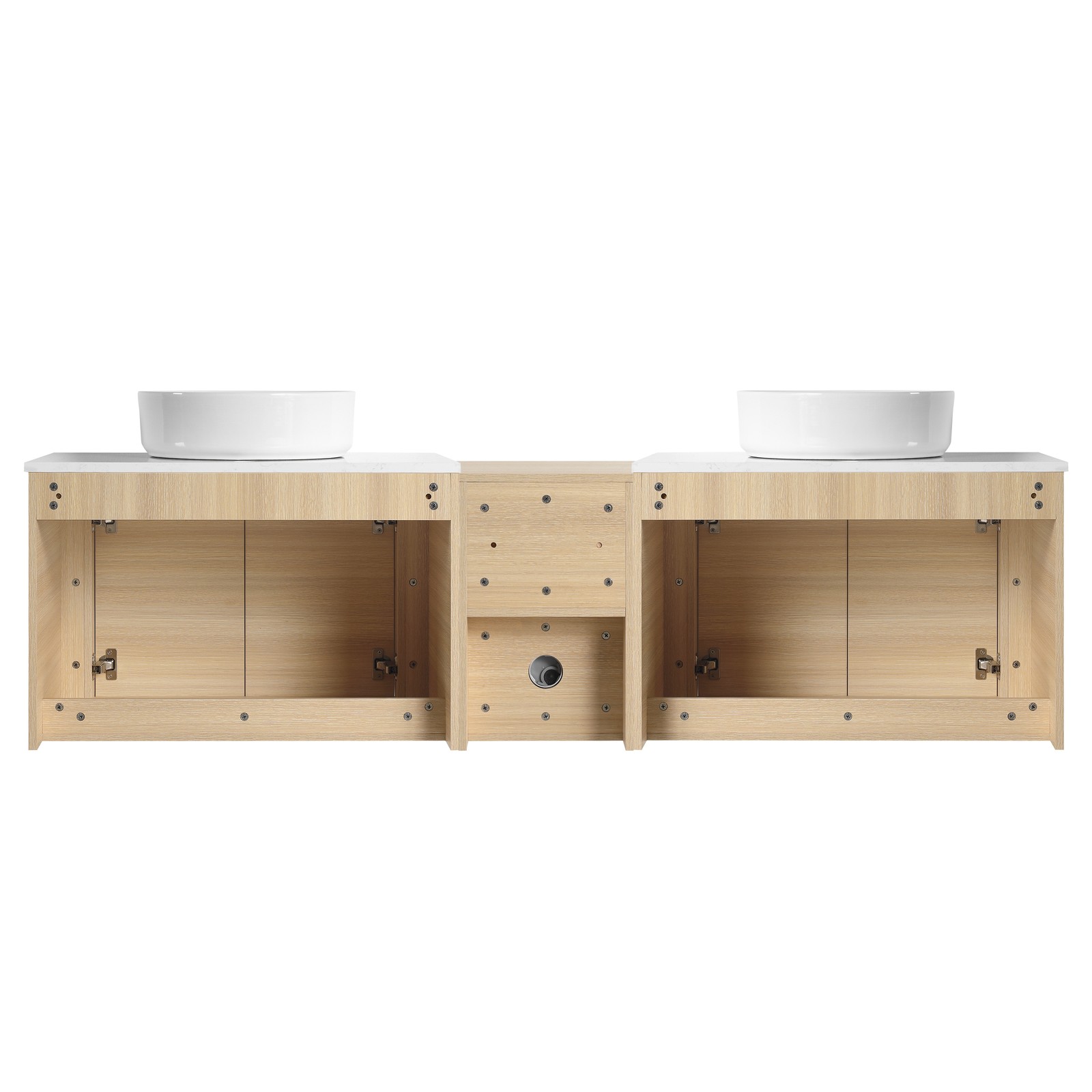 72″ Floating Bathroom Vanity W/ 2 White Ceramic Sink Stone Slab Top+Open Shelves