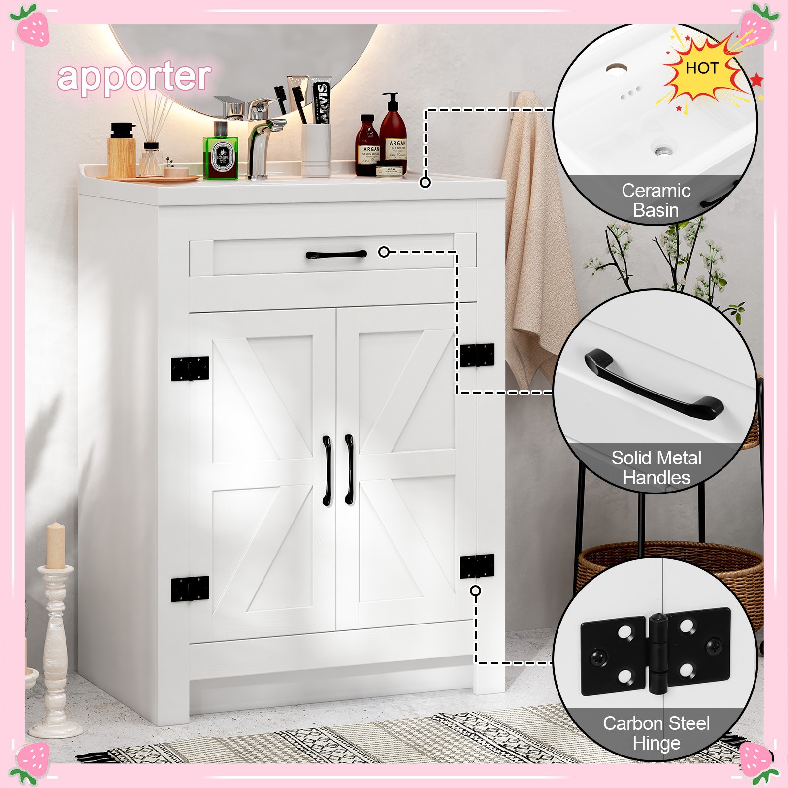 Farmhouse Bathroom Vanity with Ceramic Sink, 35.4 in Bathroom Vanity Cabinet，New