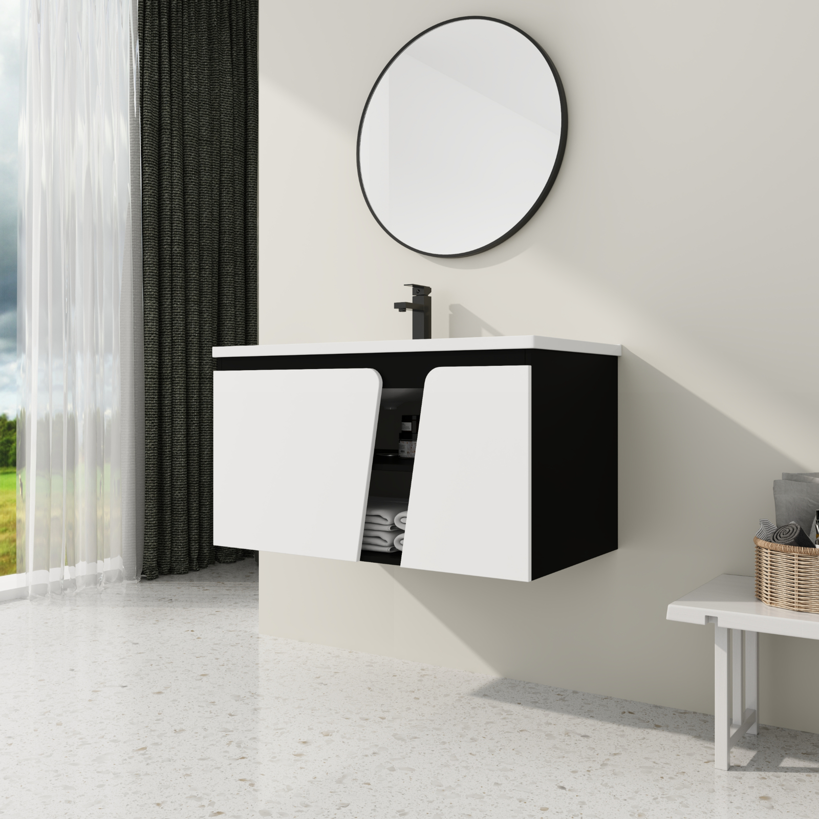 36 Inch Bathroom Vanity Wall Mounted Cabinet W/ Undermount Ceramic Sink White US