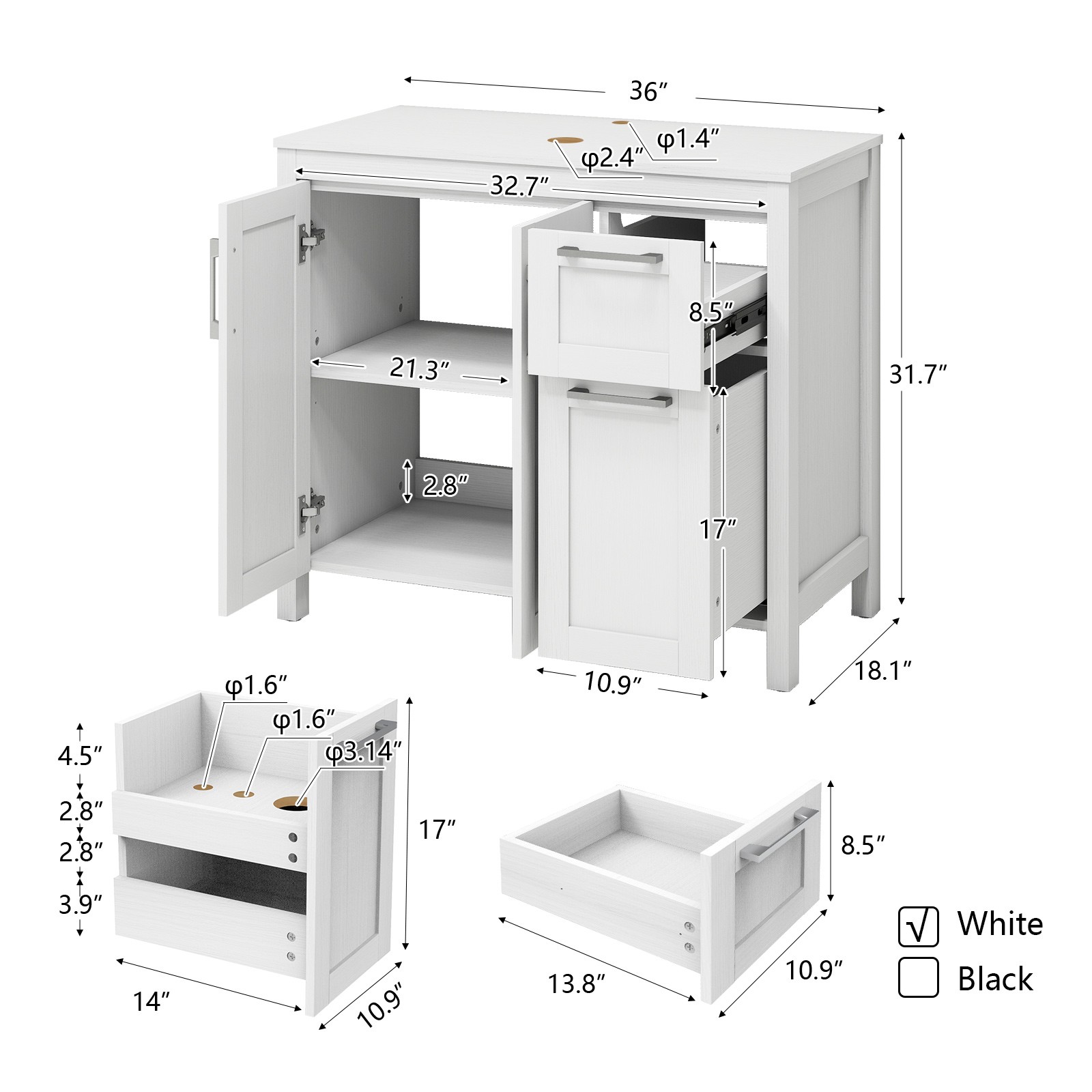 36″ Vessel Sink Bathroom Vanity Set – Faucet, Pop-Up Drain & Soft-Close Cabinet