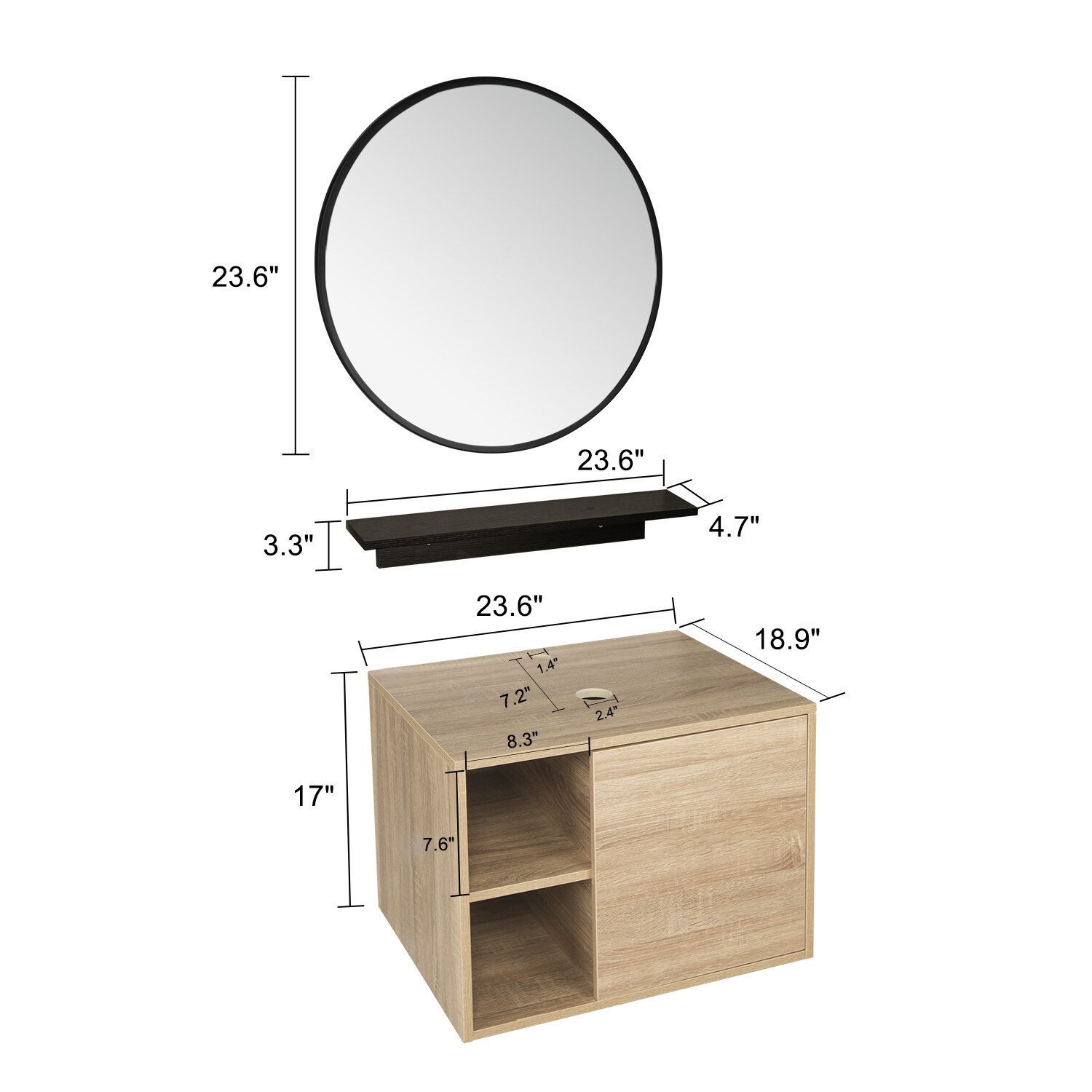 24 Inch Bathroom Vanity Set Wall Mounted Cabinet with/ Vessel Sink Mirror Shelf