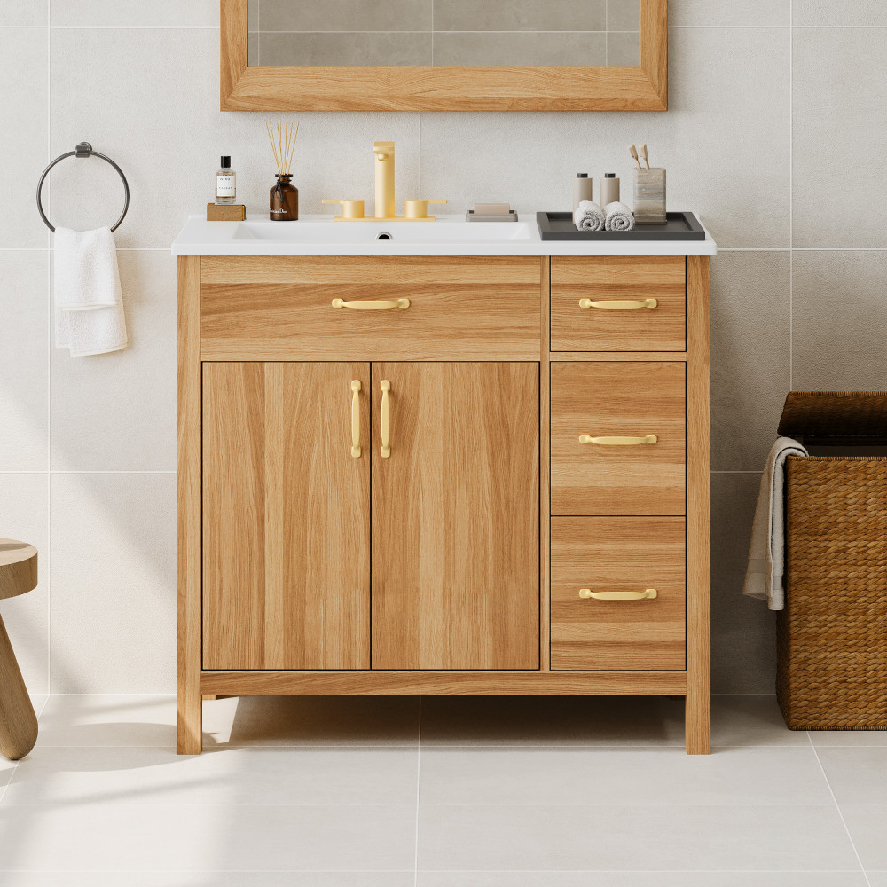 36 Inch Wood Bathroom Vanity with Ceramic Sink, Soft Close Doors & Drawers